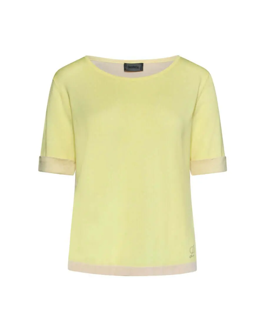 Maglia in viscosa in tinta unita con dettagli a righe GIALLO