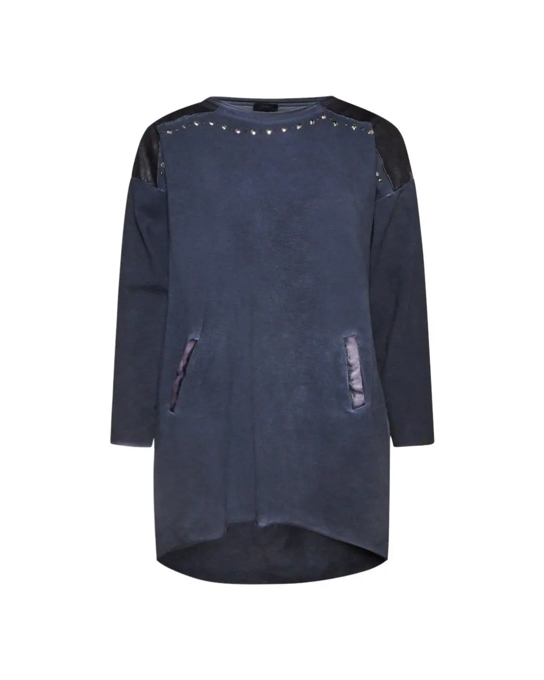 Maglia con inserti in ecopelle e borchie BLU