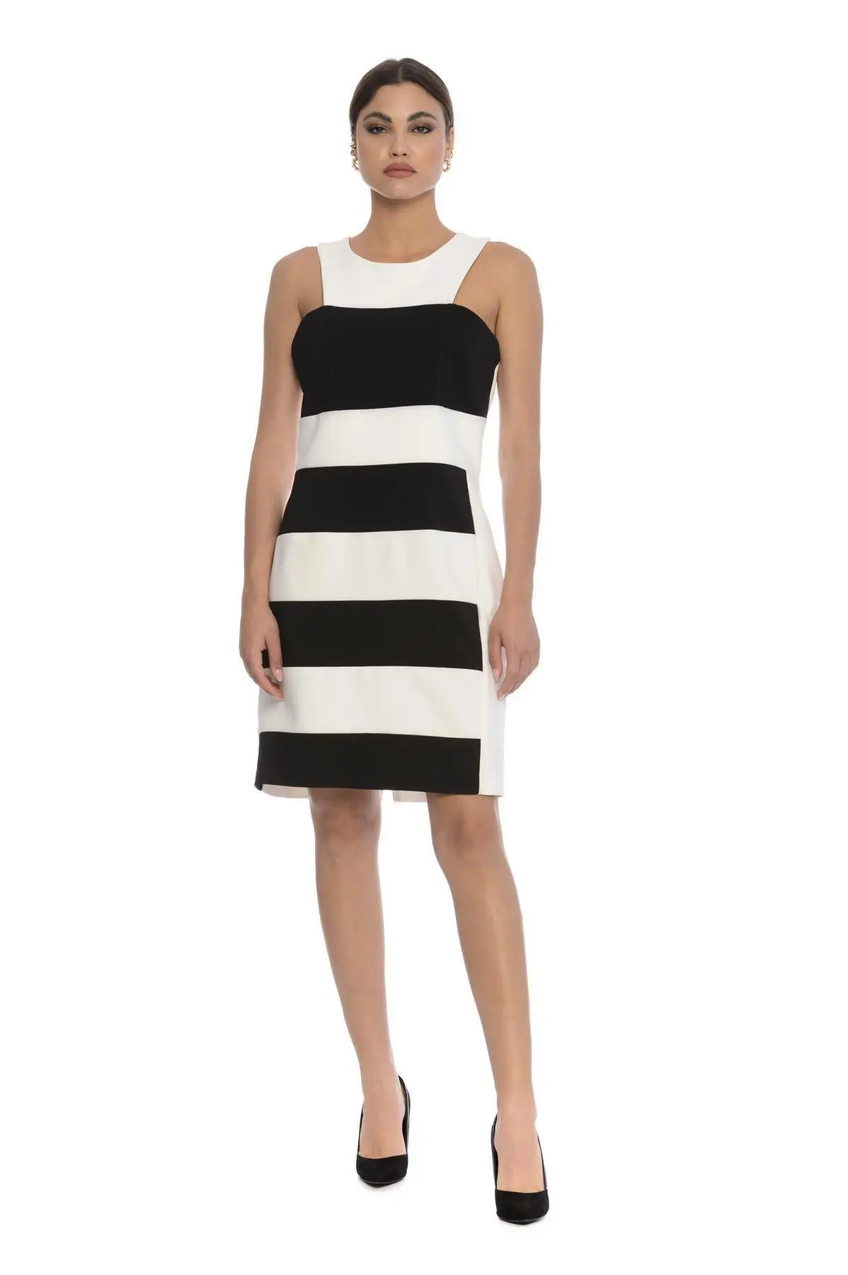 Abito a righe con scollo all'americana BIANCO-NERO