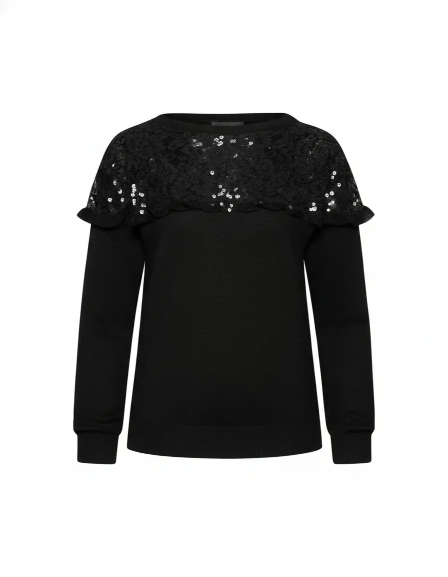 Maglia con pizzo e paillettes