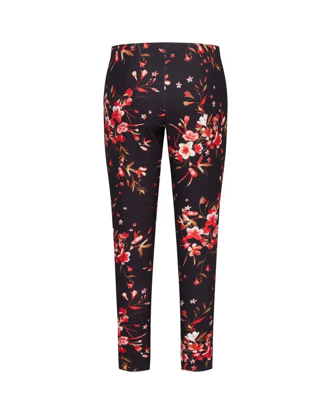 Pantalone in fantasia floreale NERO-ROSSO