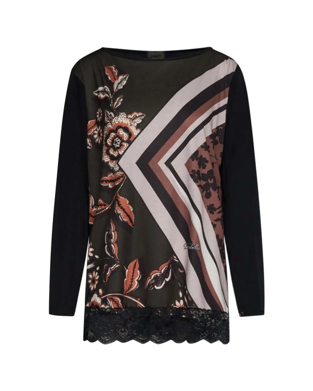 Maglia fantasia con pizzo NERO-VERDE - Image 2