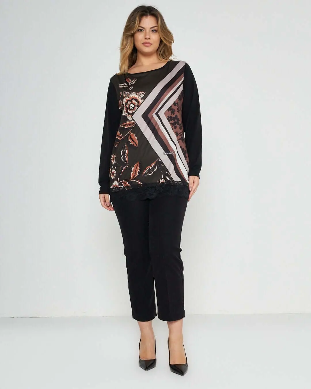 Maglia fantasia con pizzo NERO-VERDE - Image 3
