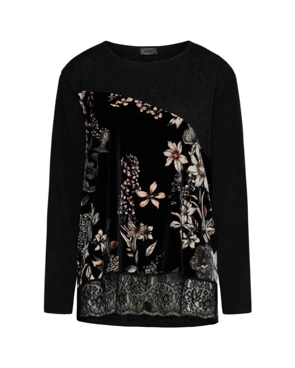 Maglia in fantasia con pizzo NERO - Image 2