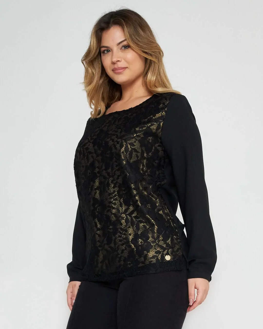 Blusa in pizzo NERO-ORO