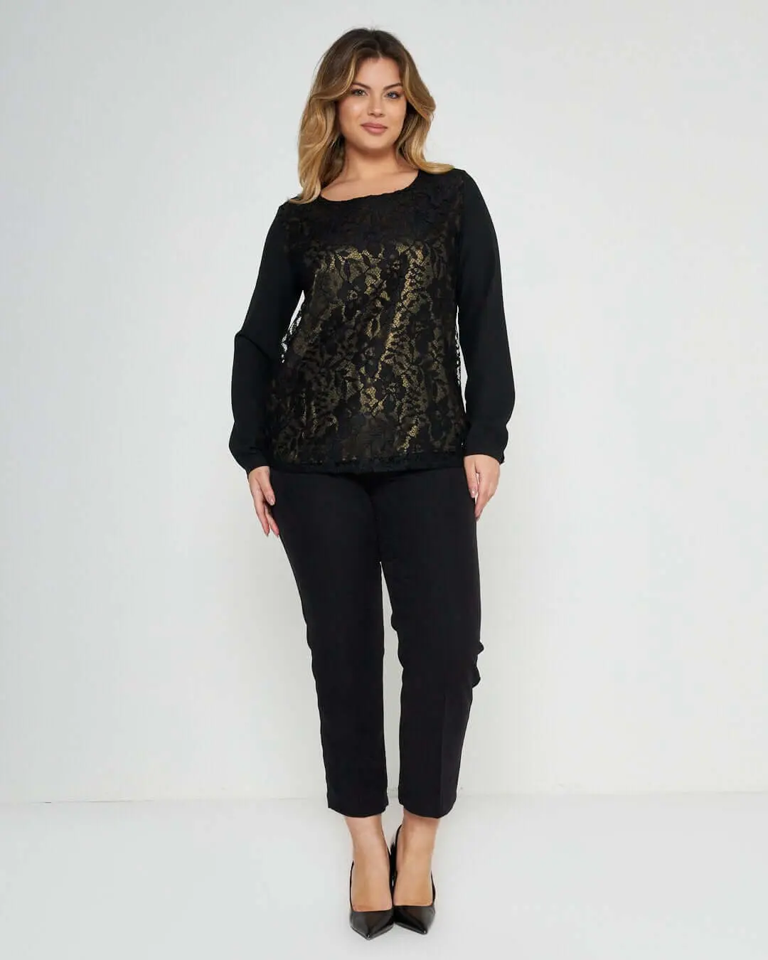 Blusa in pizzo NERO-ORO - Image 3