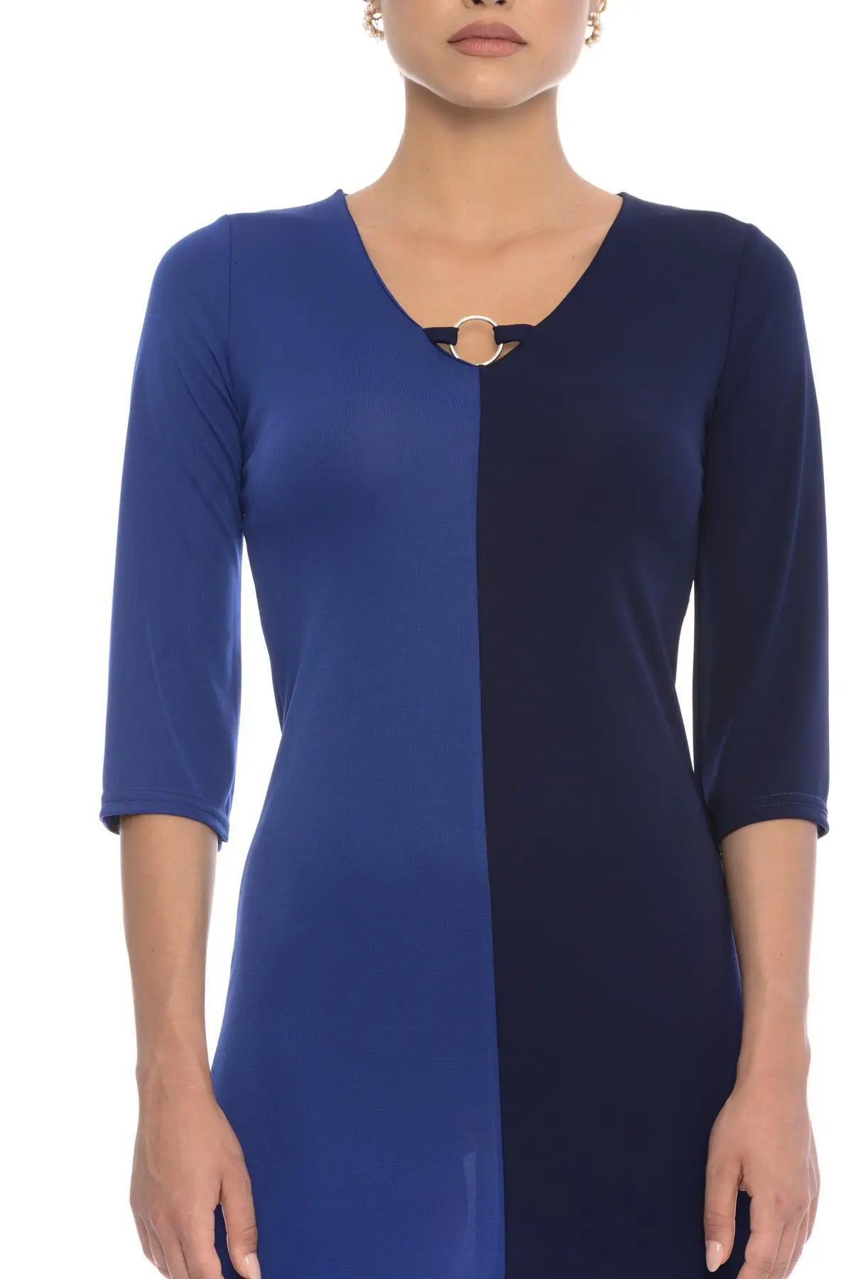 Abito con fibia su scollo a V ROYAL-BLU - Image 3