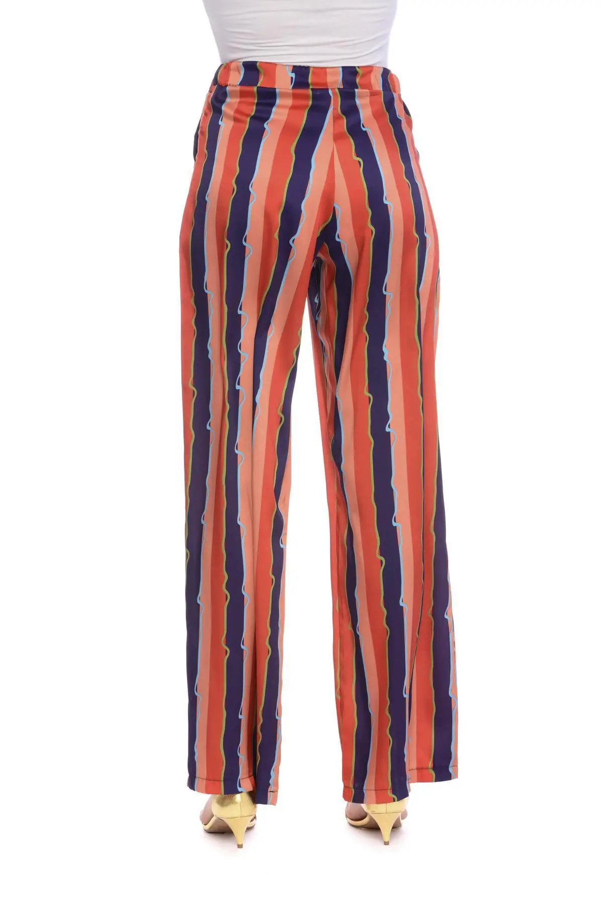 Pantalone palazzo a righe ARANCIO-BLU - Image 2