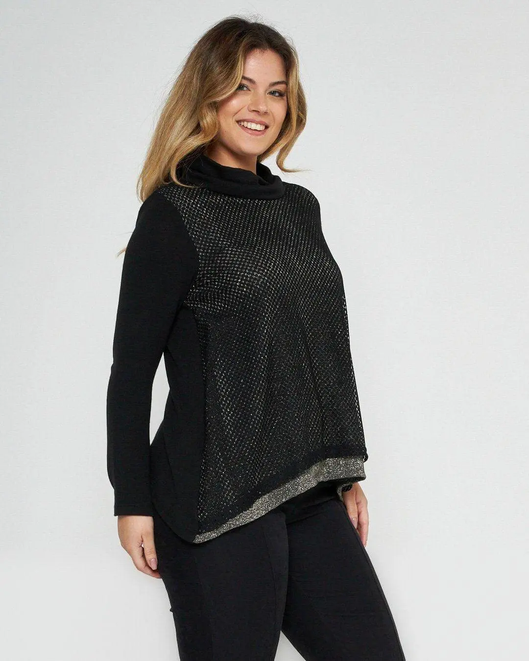 Maglia traforata con lurex NERO-ORO