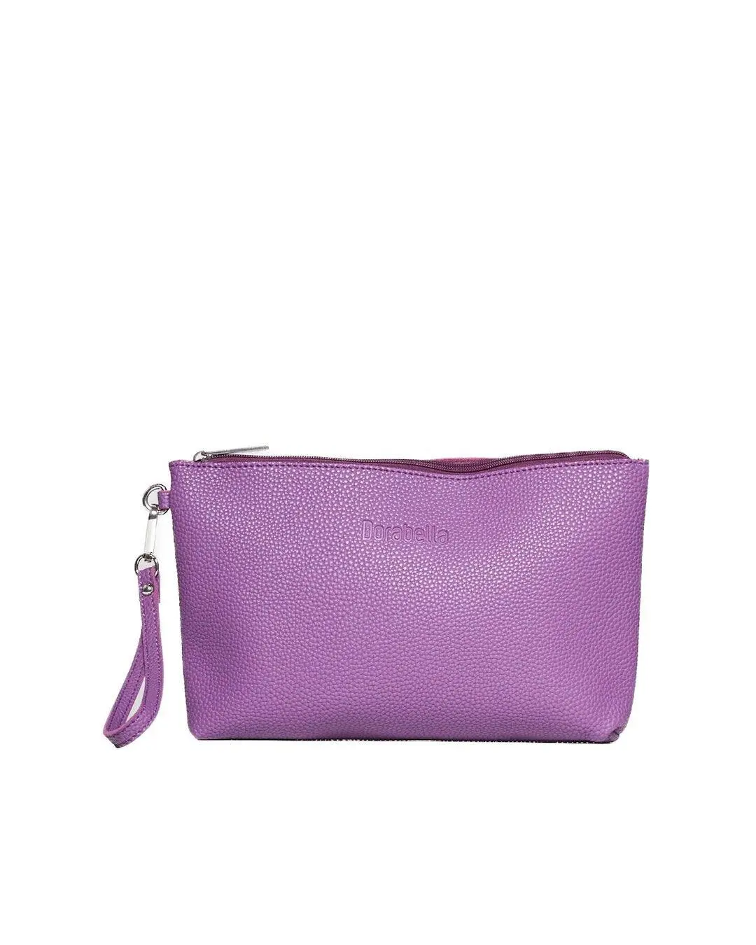 Clutch in ecopelle a grana con logo sul davanti e cinturino da polso LAVANDA