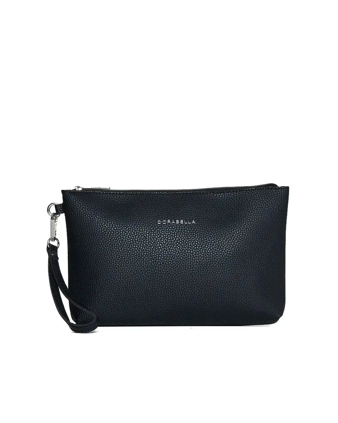 Clutch in ecopelle a grana con logo sul davanti e cinturino da polso NERO