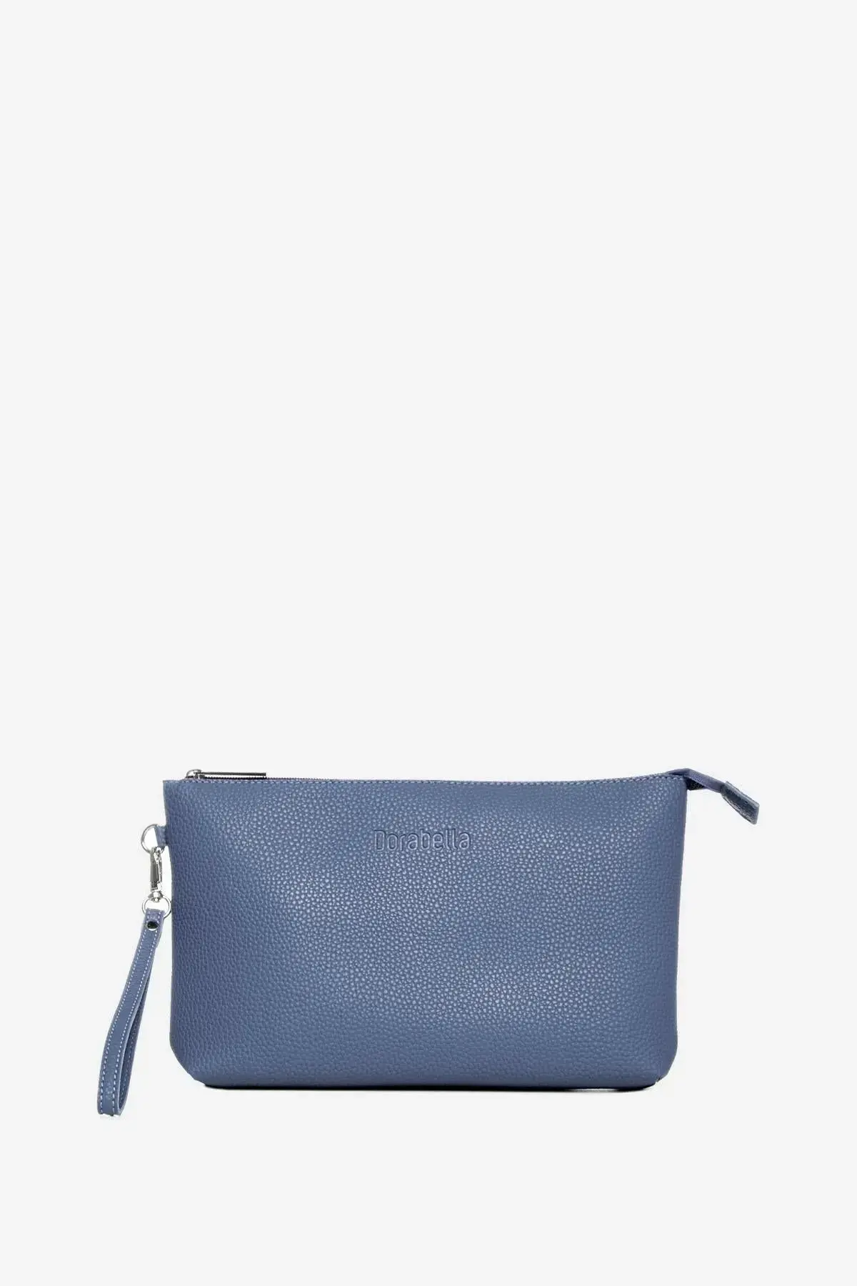 Clutch in ecopelle a grana con logo sul davanti e cinturino da polso BLU - Image 3