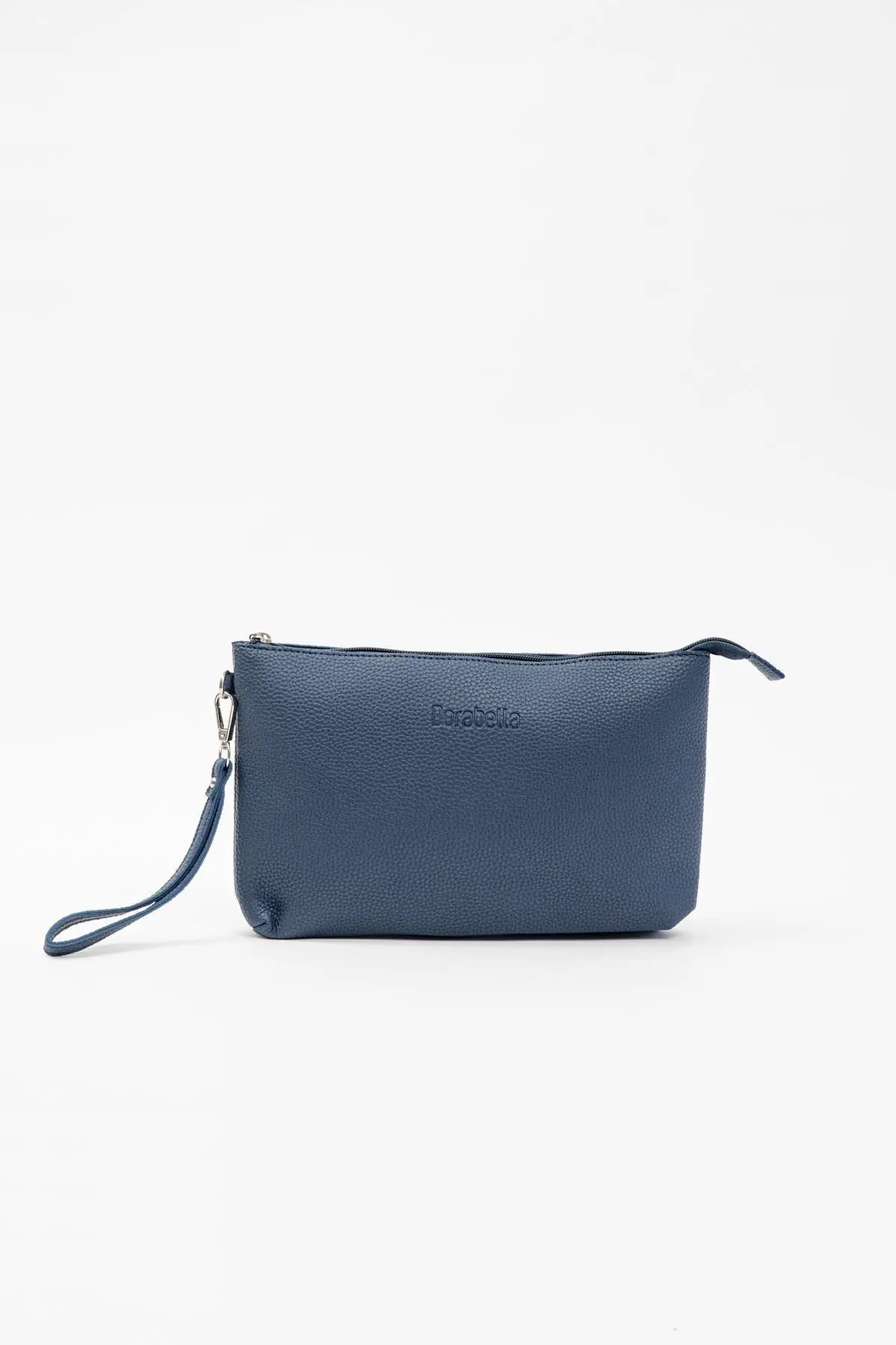 Clutch in ecopelle a grana con logo sul davanti e cinturino da polso BLU-NAVY - Image 2