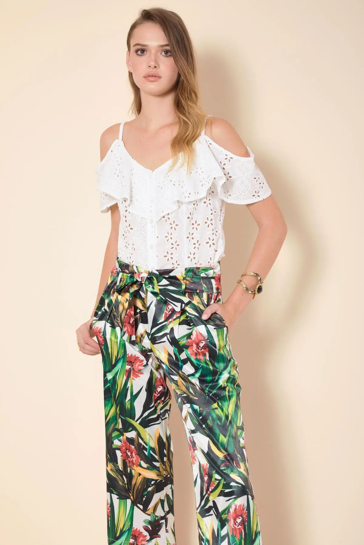 Pantaloni palazzo BIANCO-VERDE