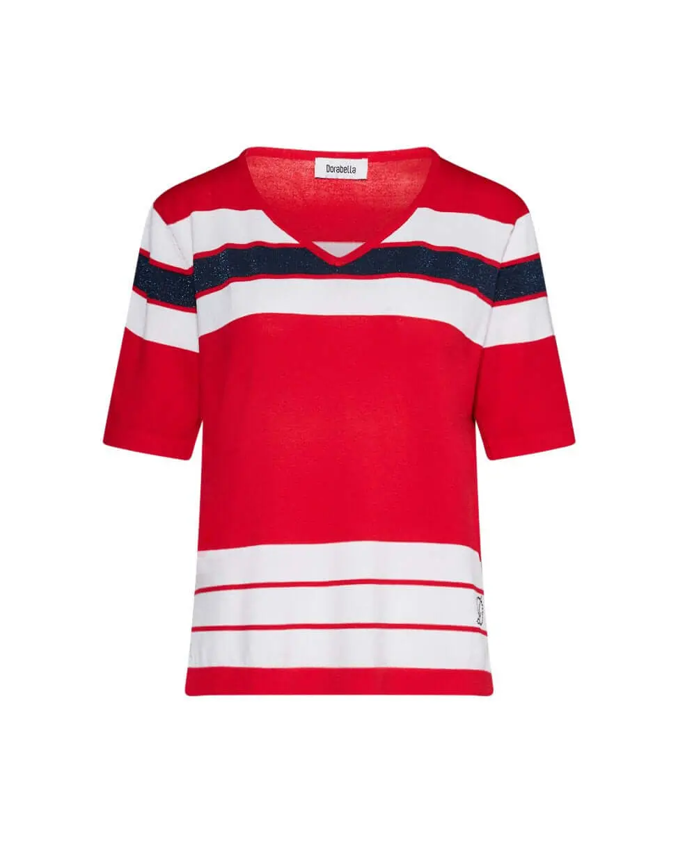 Maglia in viscosa a righe ROSSO