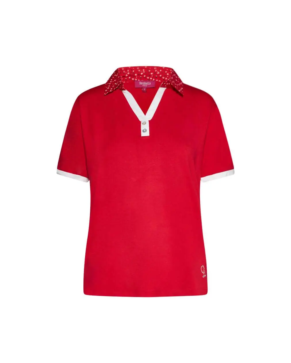 Maglia polo con colletto floreale ROSSO