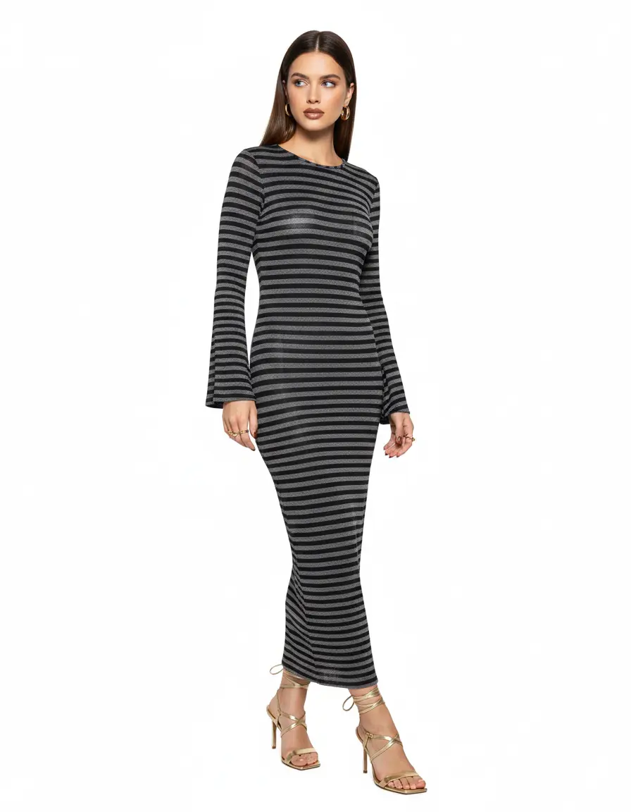 Abito in maglia righe ANTRACITE-NERO