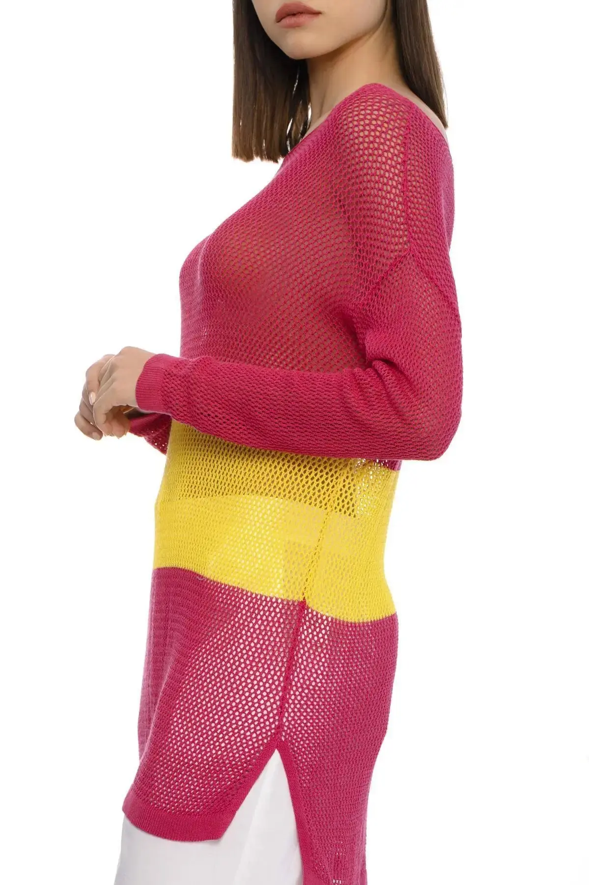 Maglia traforata FUXIA-GIALLO
