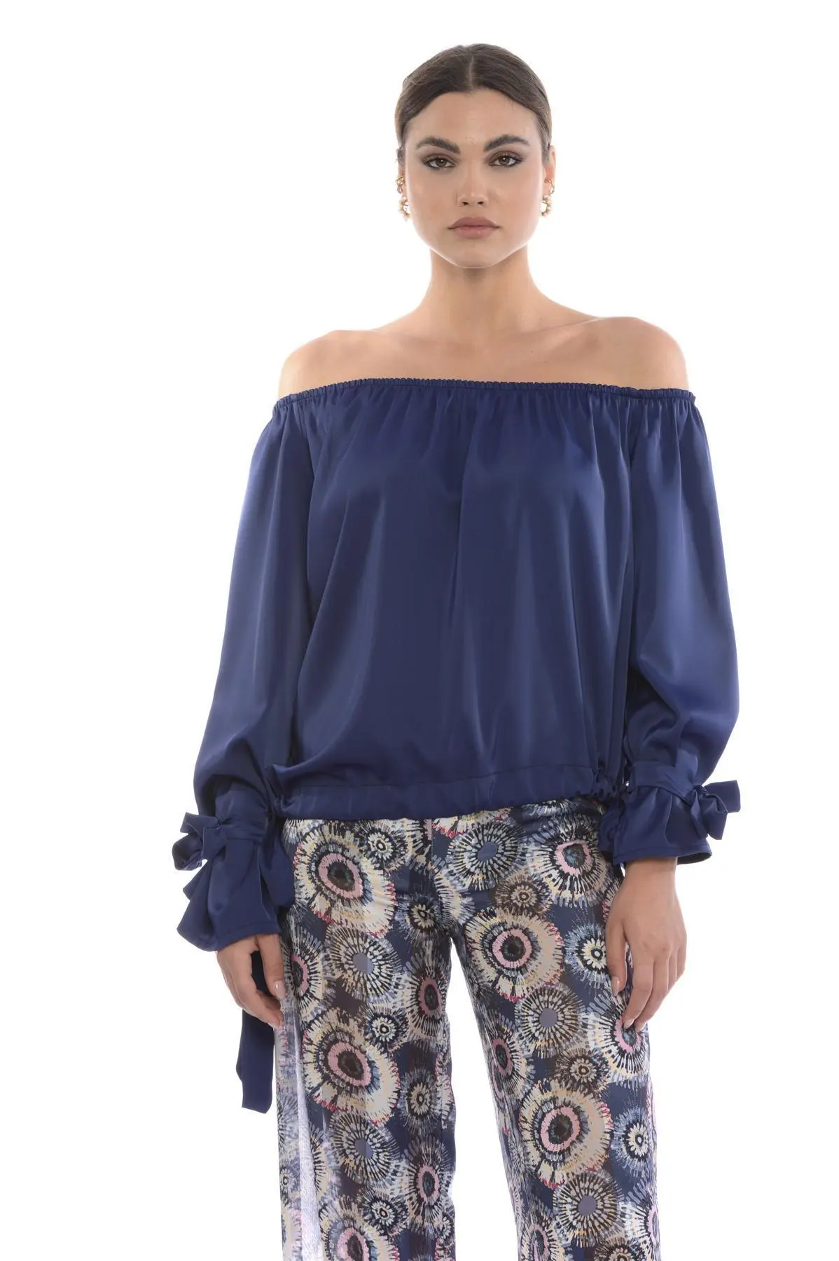 Blusa shiffer con fiocchi BLU