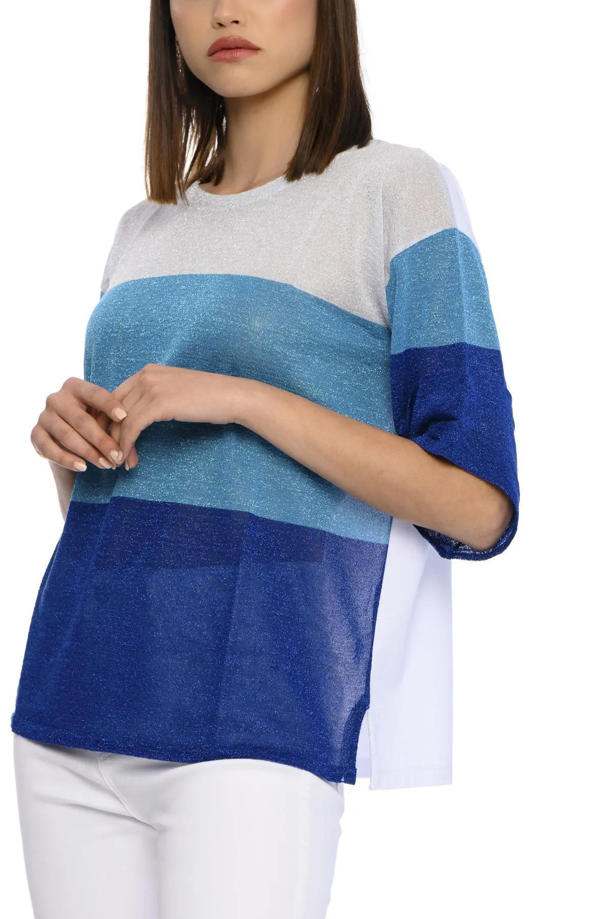 Maglia bimateriale AZZURRO - Image 4