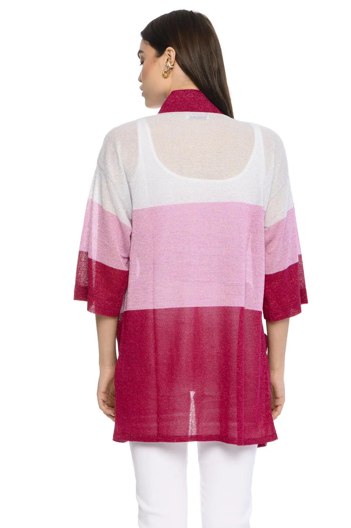 Cardigan righe e lurex MAGENTA