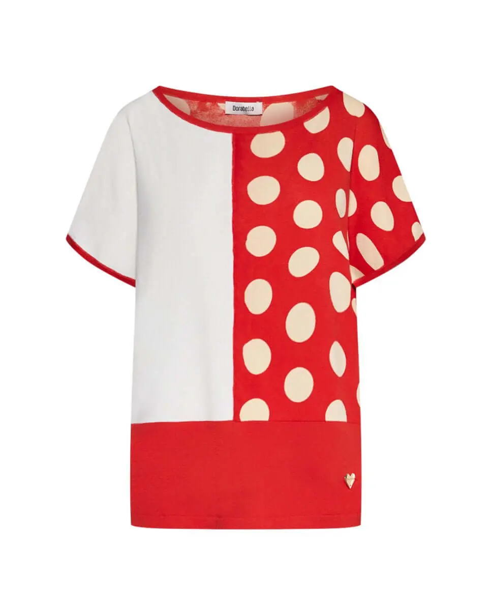 Maglia manica kimono a pois BIANCO-ARANCIO