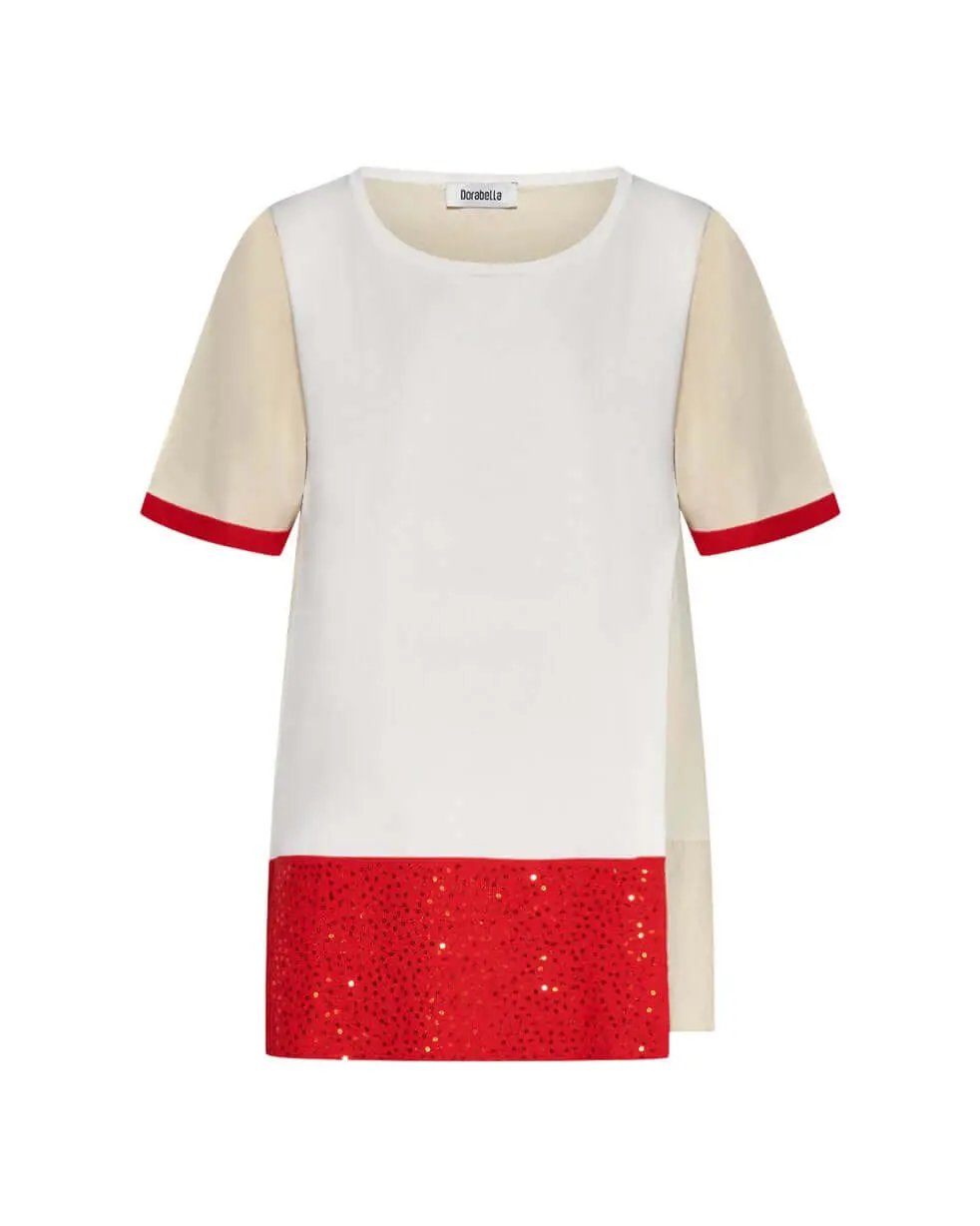 Maglia in viscosa con paillettes BIANCO-BEIGE