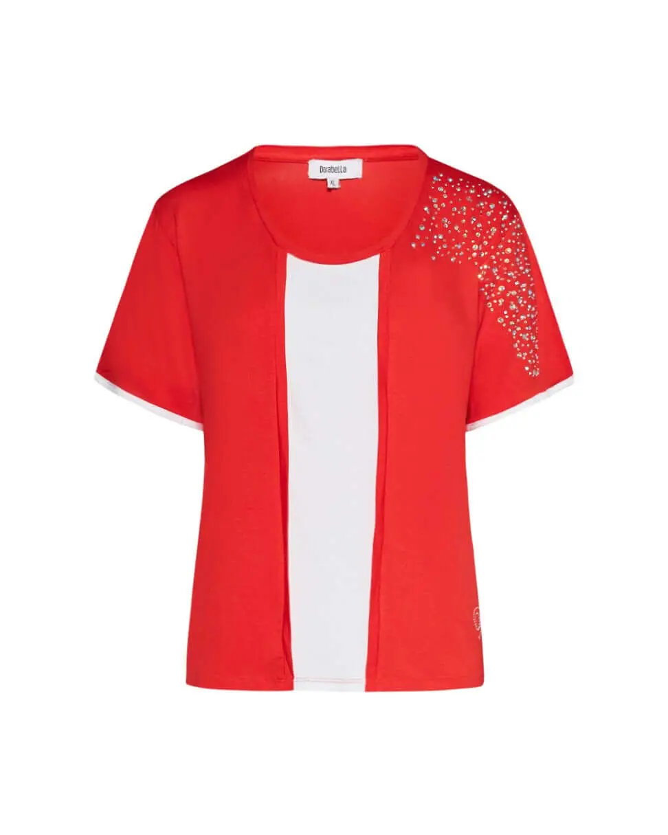 Maglia finto twinset con strass ARANCIO