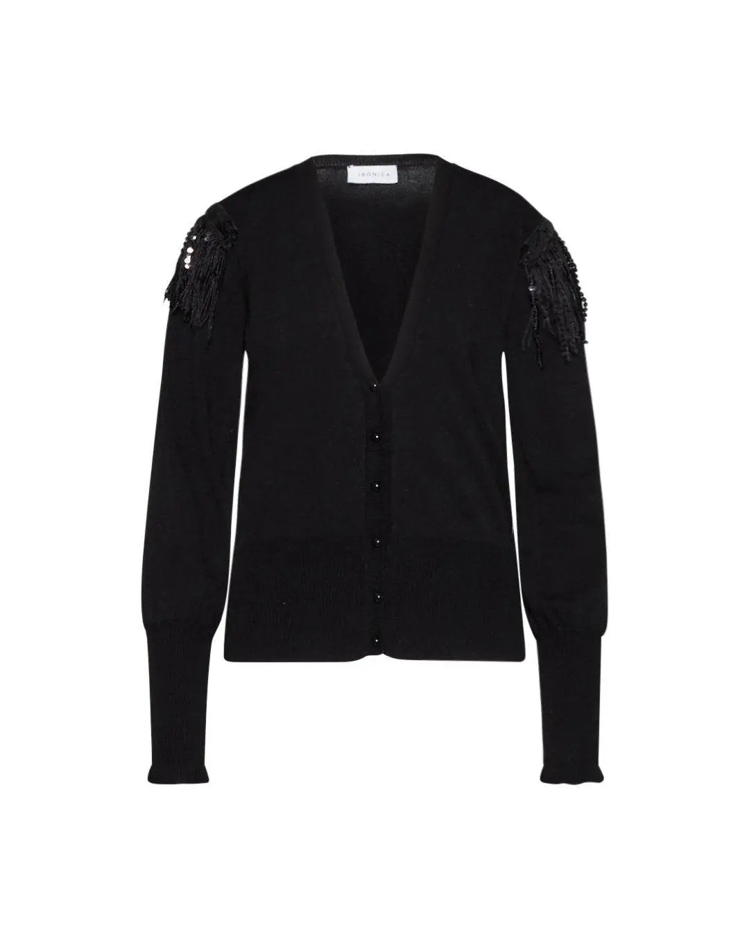 Cardigan con paillettes su spalla NERO
