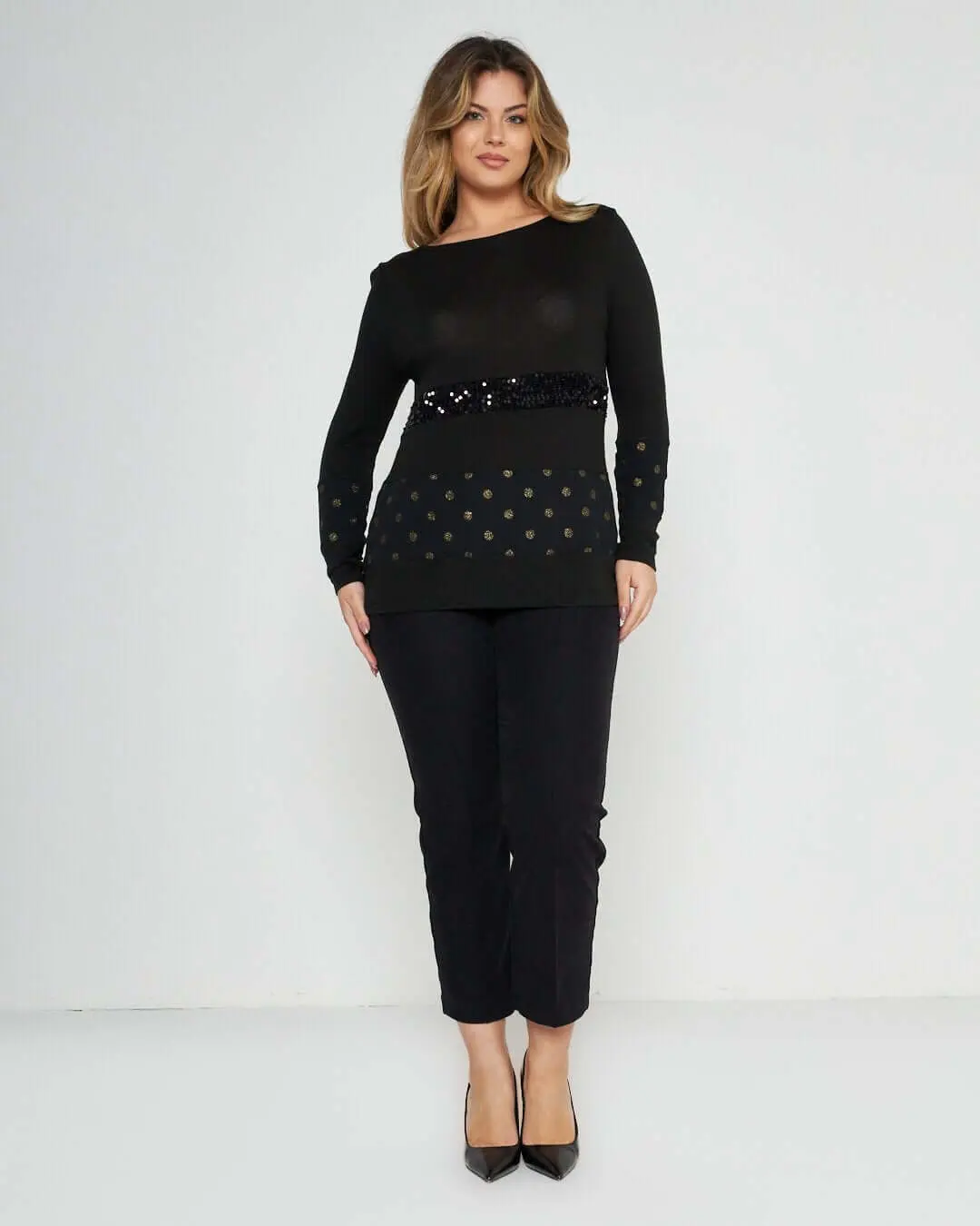 Maglia pois e paillettes NERO-ORO - Image 2