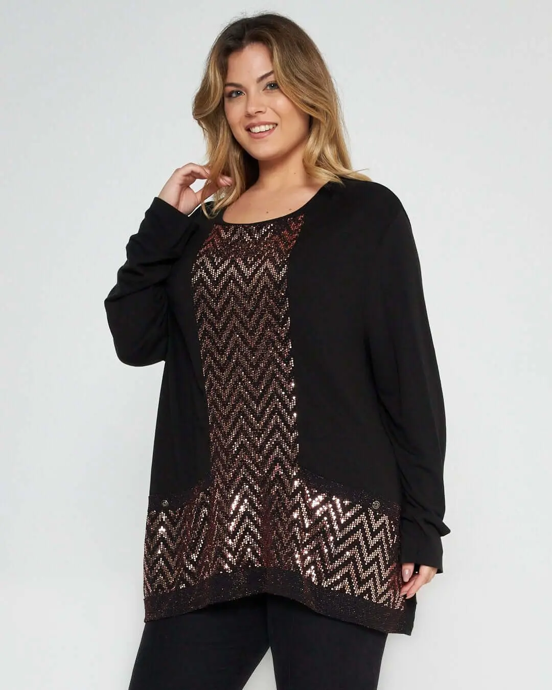 Maglia con inserti in lurex NERO-RUGGINE