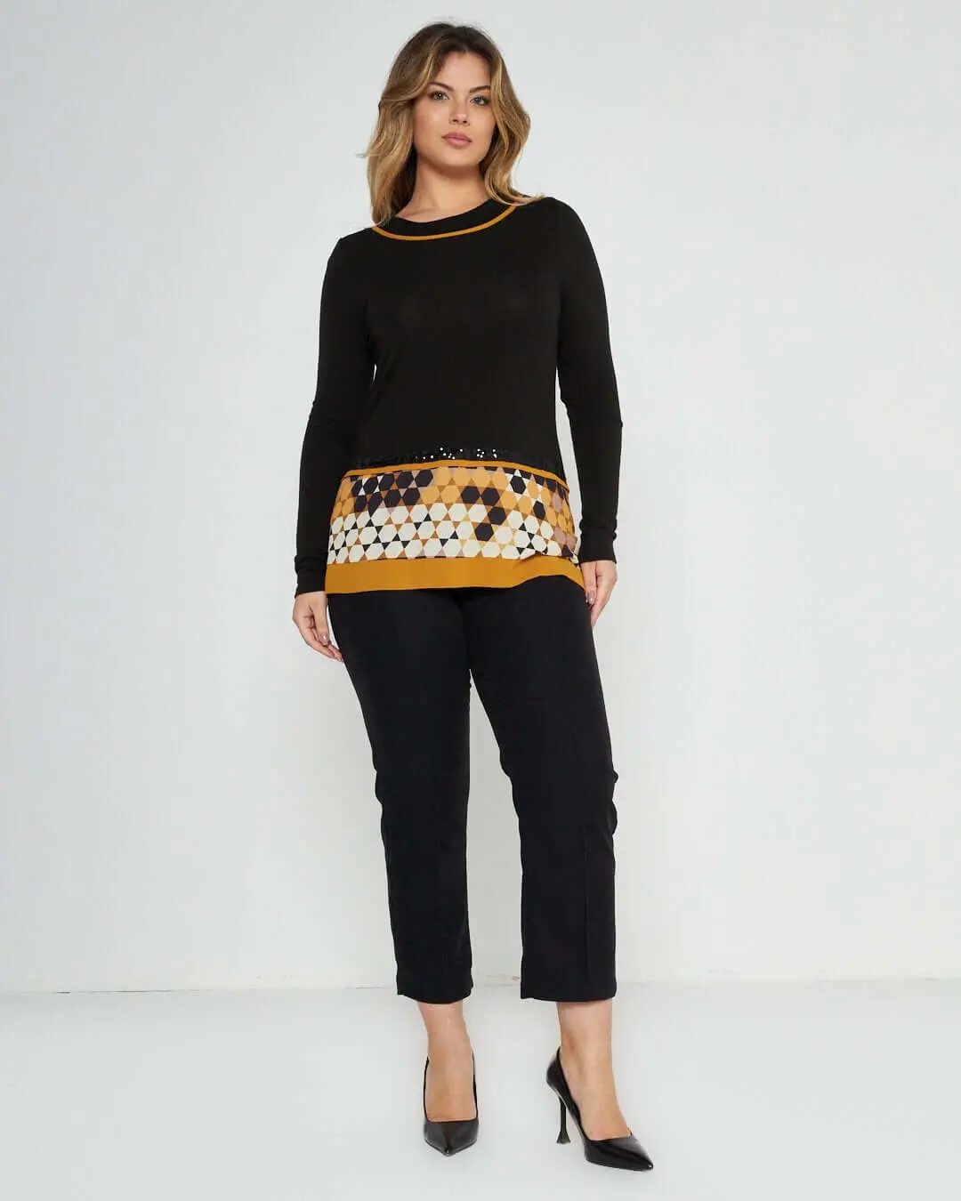 Maglia con dettagli geometric NERO-OCRA - Image 3