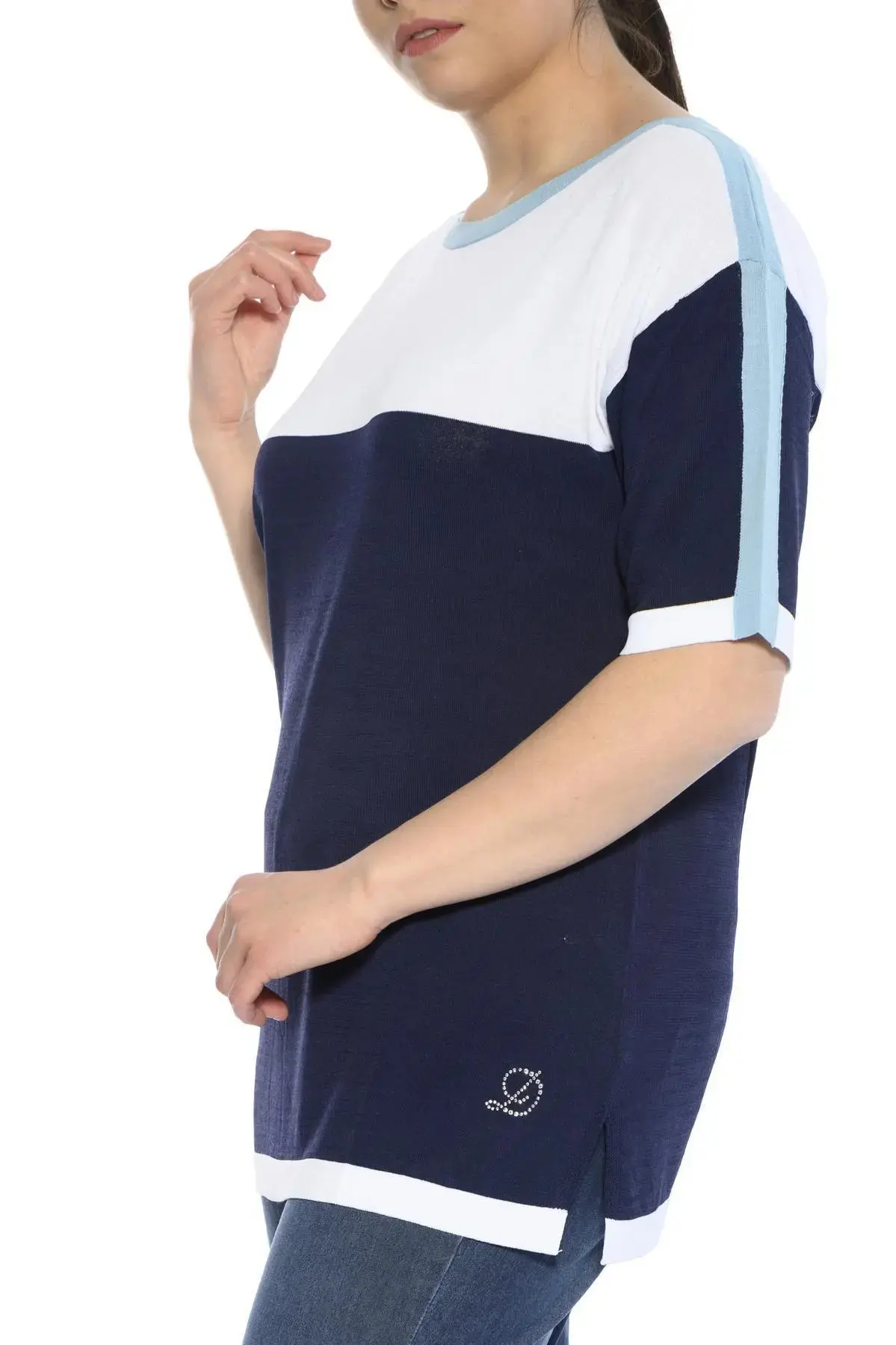 Maglia in viscosa BIANCO-BLUE NAVY - Image 2