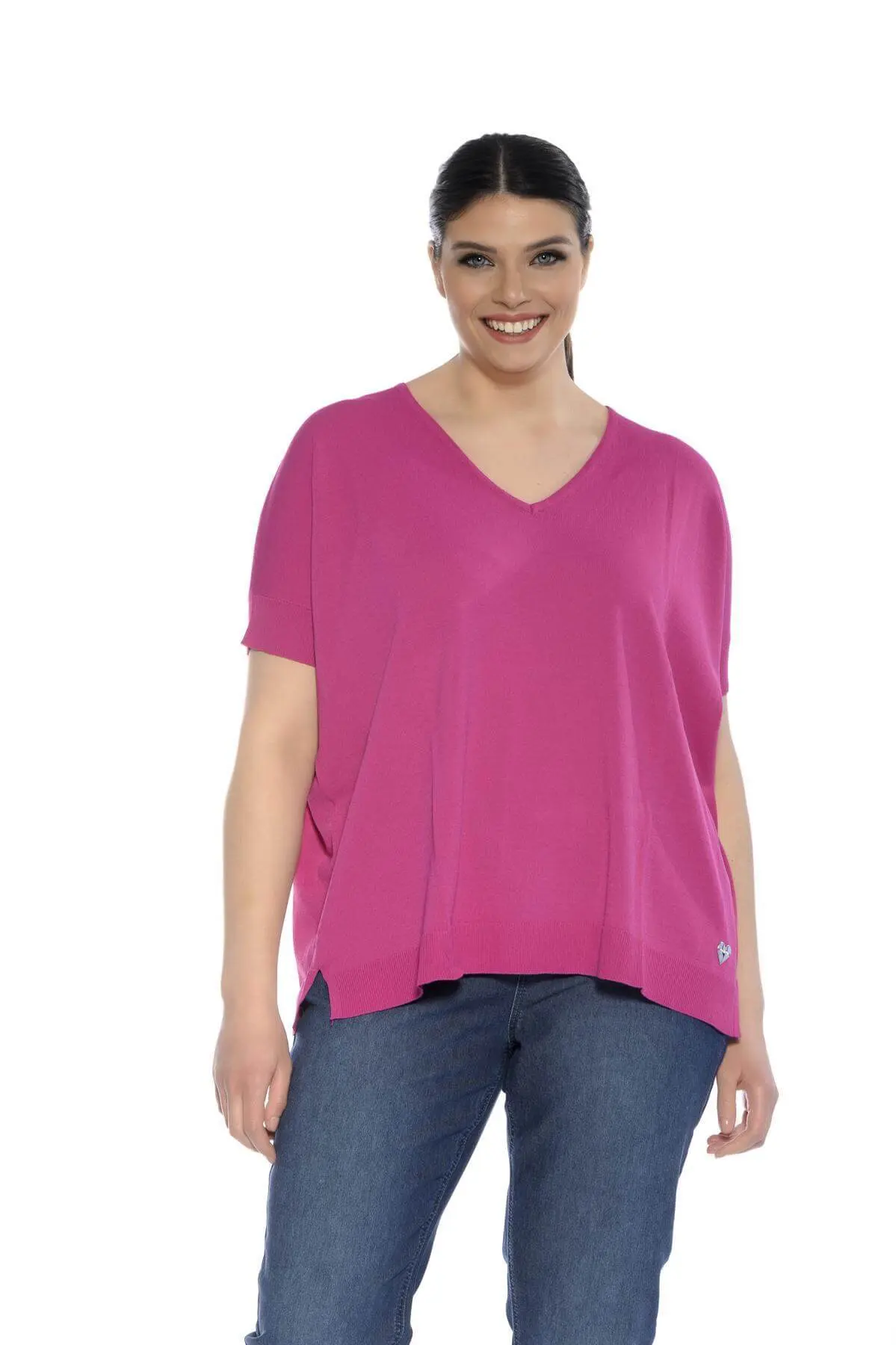 Maglia scollo a V FUXIA