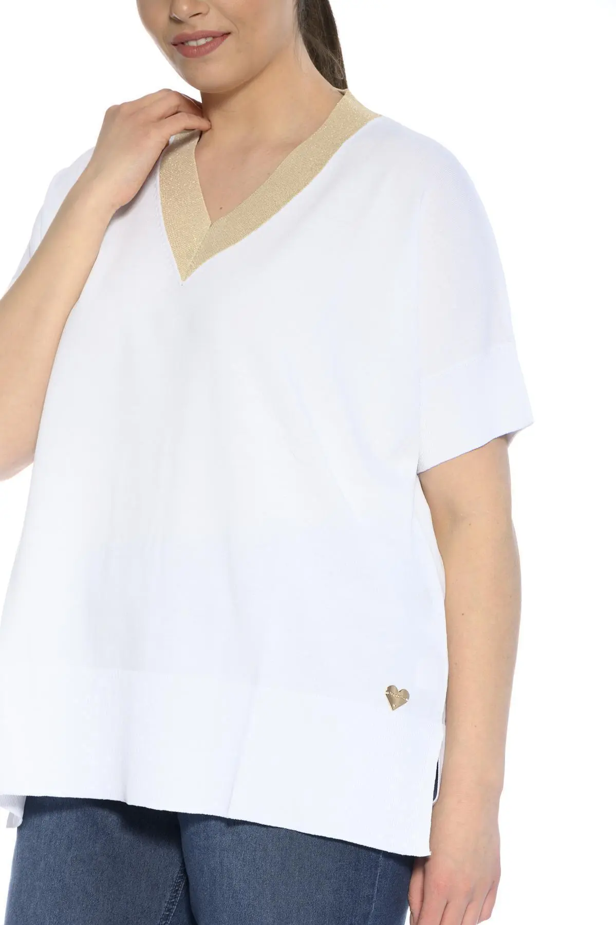 Maglia in viscosa con scollo V BIANCO - Image 3