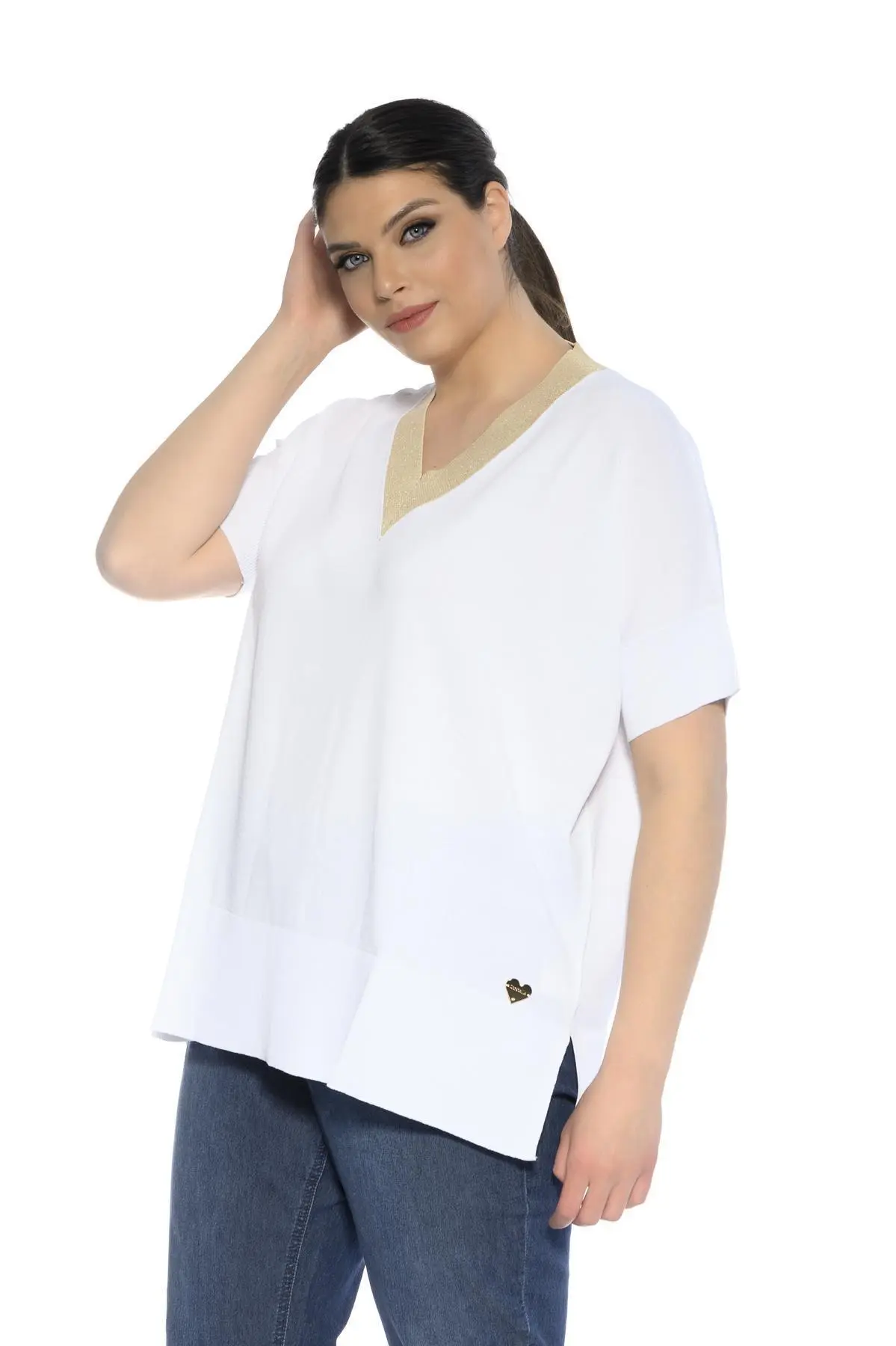 Maglia in viscosa con scollo V BIANCO - Image 4