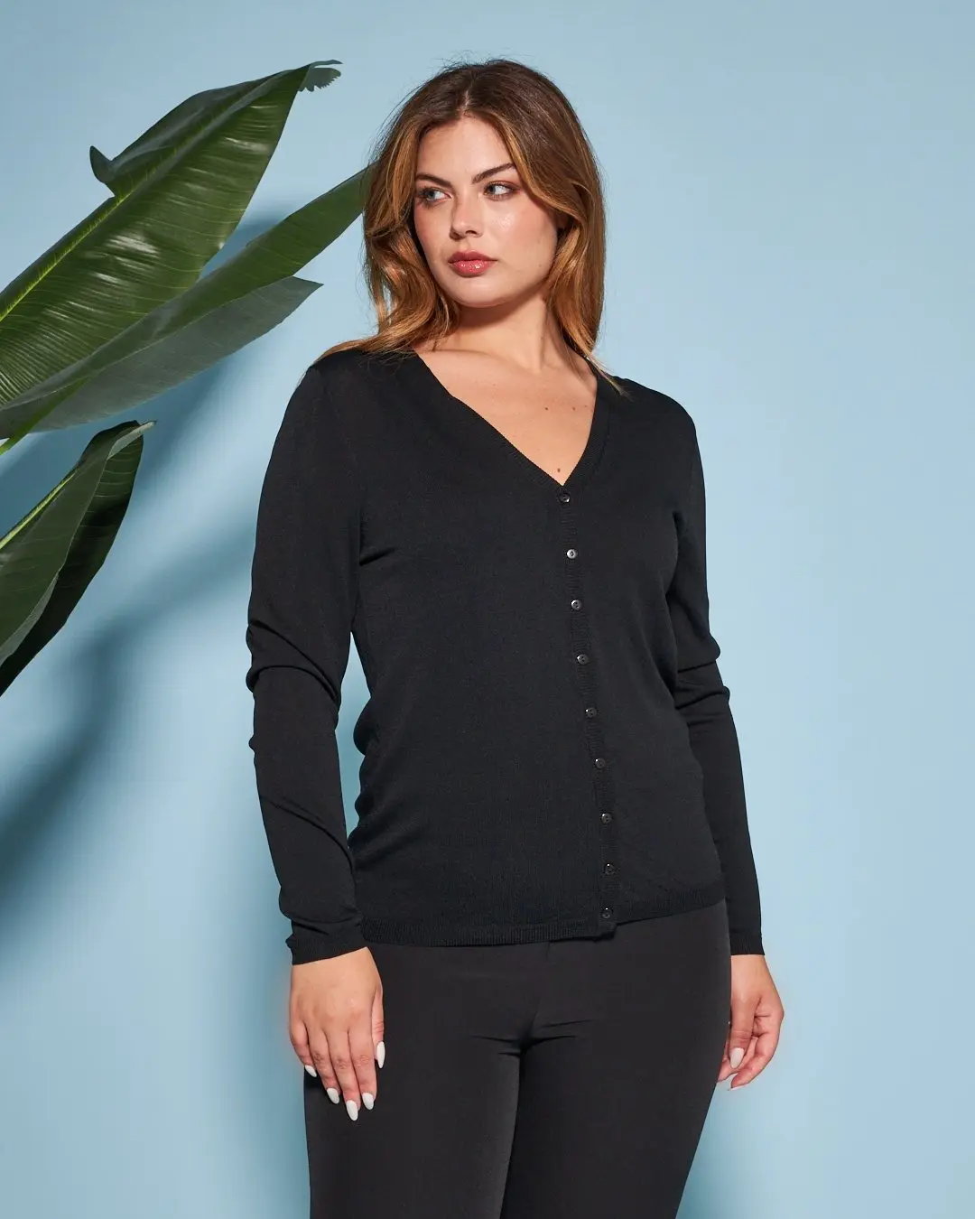 Cardigan basic con bottoni in maglia di misto viscosa con logo in strass NERO - Image 3