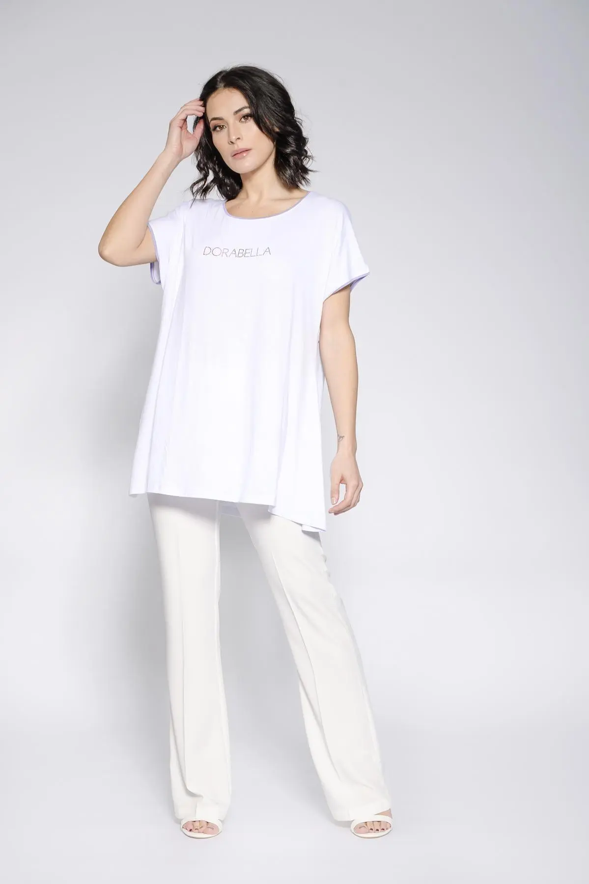 Maglia taglio ad A e strass BIANCO - Image 3