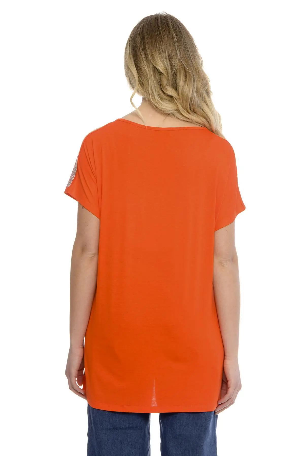 Maglia taglio ad A e strass ARANCIO - Image 2