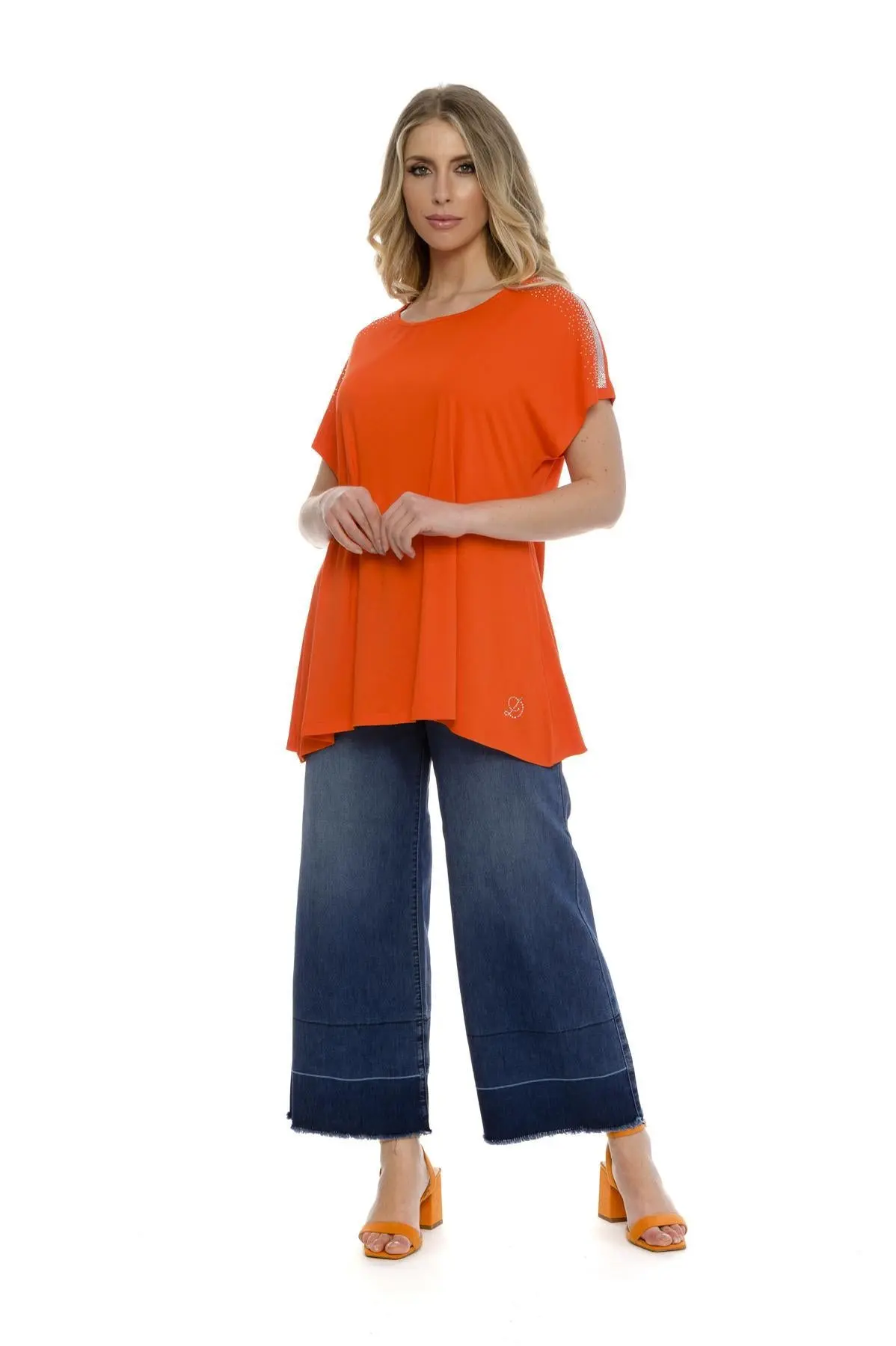 Maglia taglio ad A e strass ARANCIO - Image 4