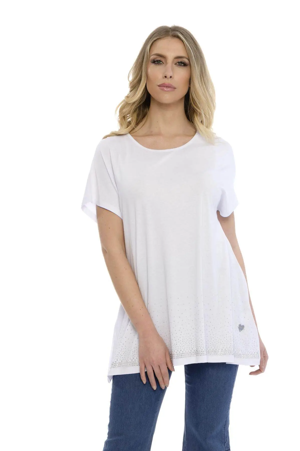 Maglia taglio ad A con strass BIANCO