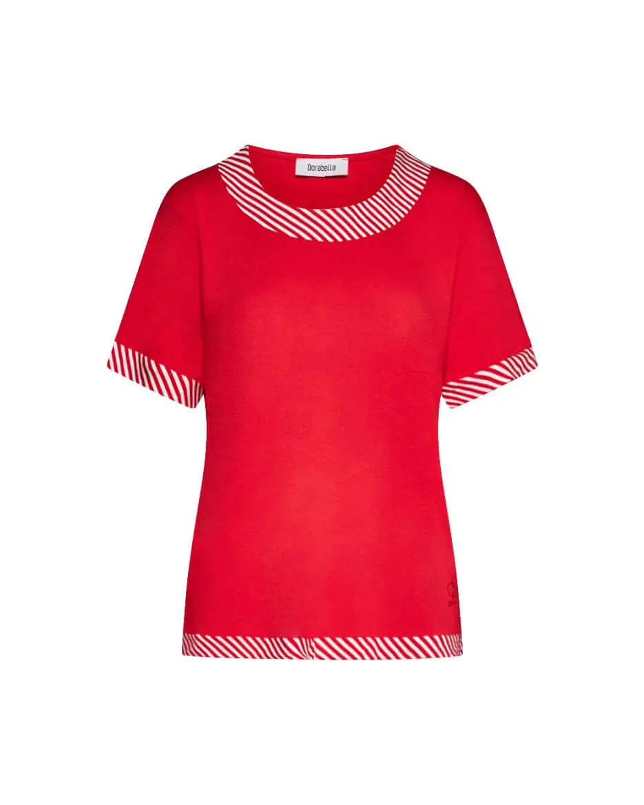 Maglia in viscosa in tinta unita con profili a righe ROSSO