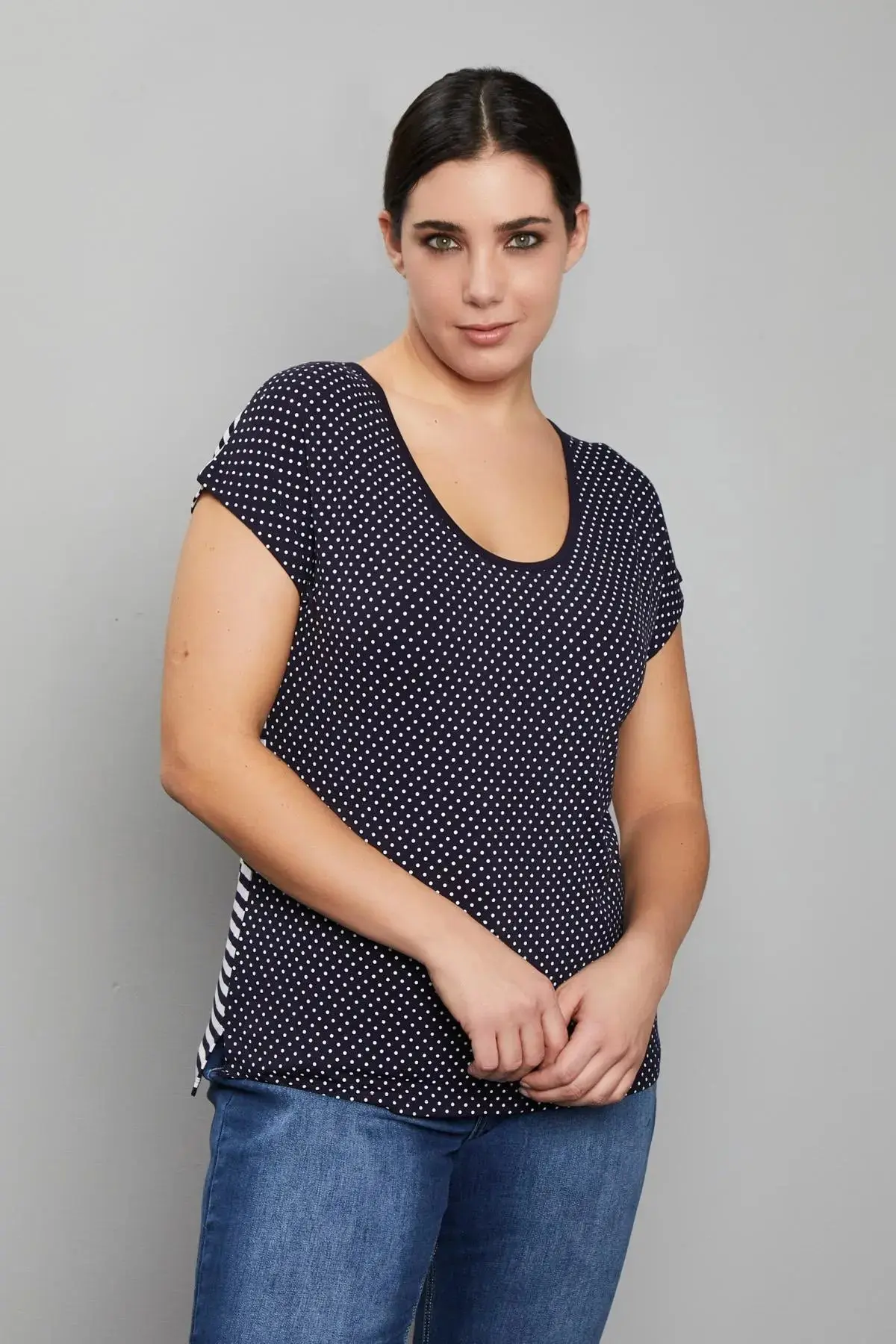 Maglia in viscosa fantasia pois/righe BLU-NAVY - Image 3