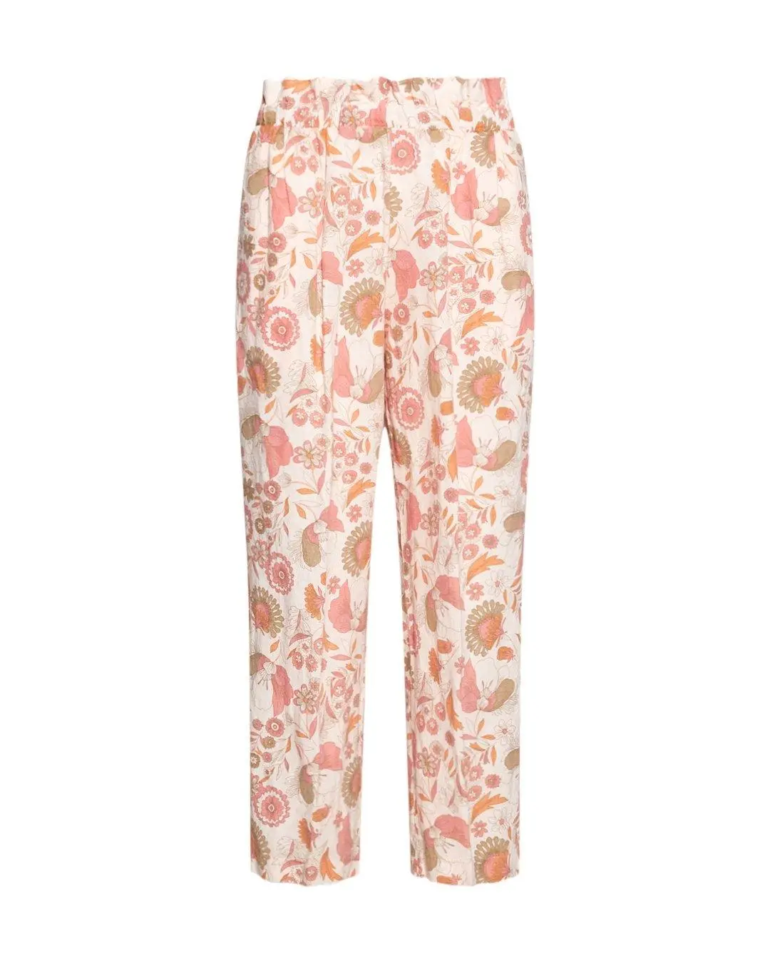 Pantalone fantasia fiori in lino FANTASIA