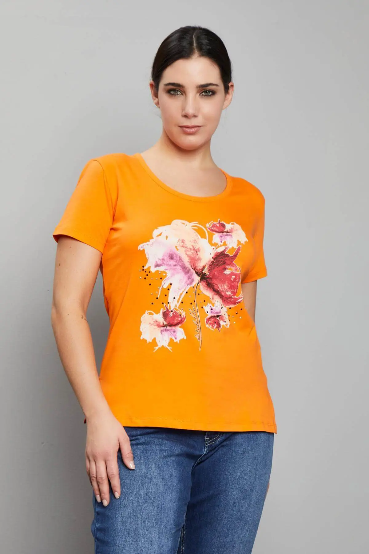 T-shirt con stampa fiori ARANCIO