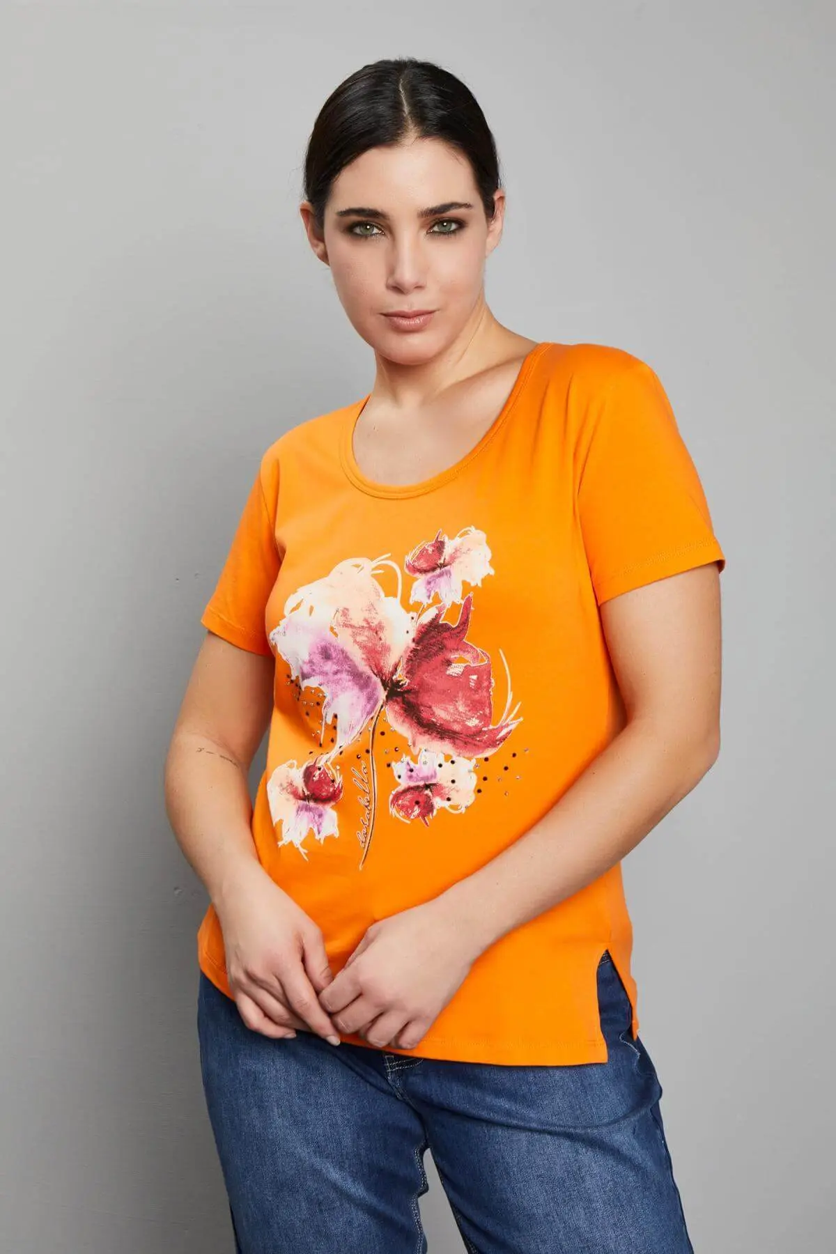 T-shirt con stampa fiori ARANCIO - Image 3