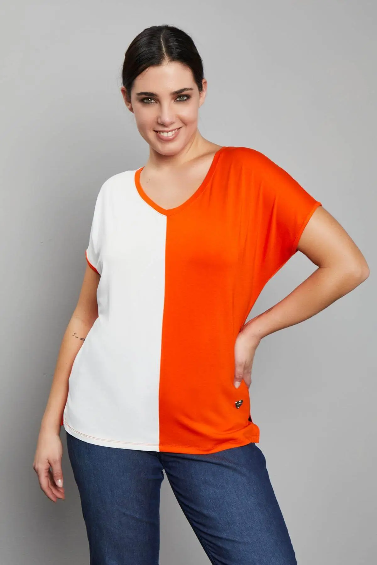 Maglia kimono bicolore ORANGE - Image 3
