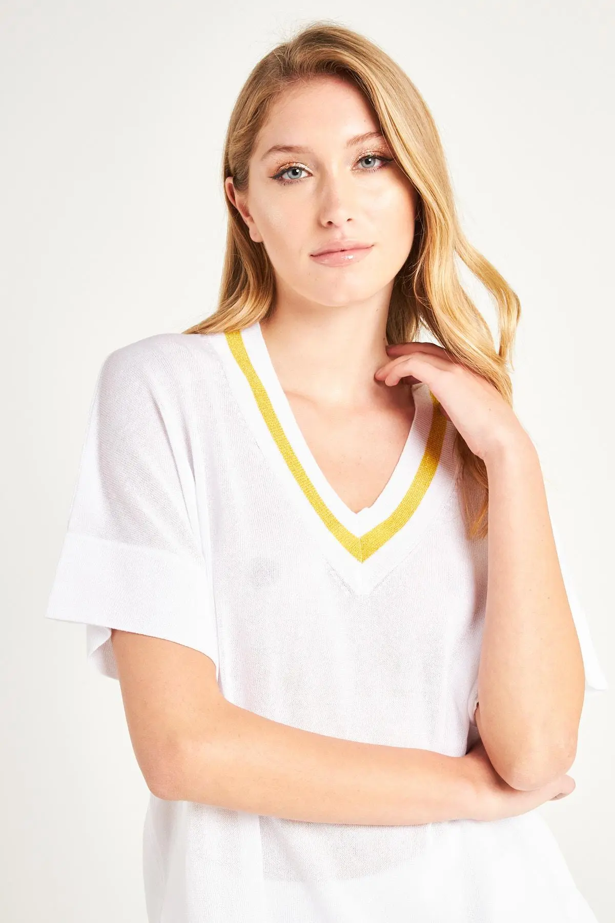 Maglia scollo a V lurex MANGO - Image 3