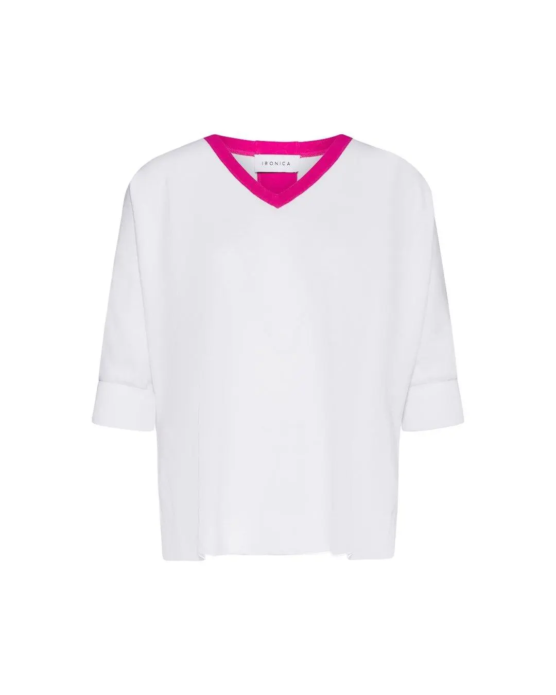 Maglia scollo a V bicolore BIANCO