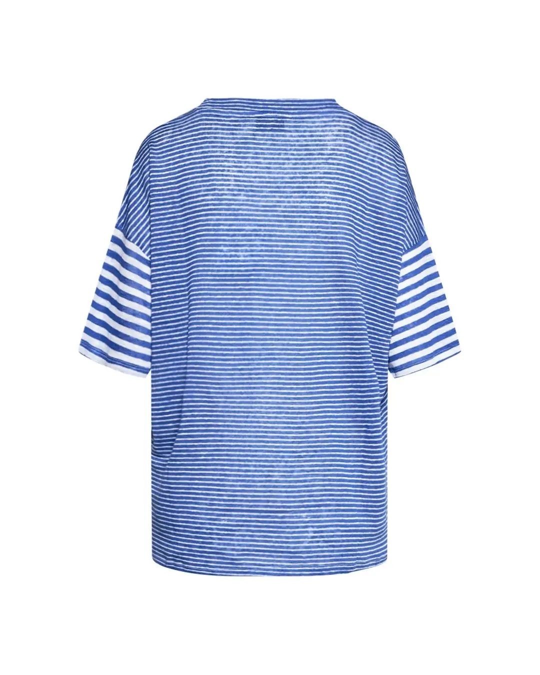 Maglia a maniche corte in filato di lino fiammato e rigato tinta unita. MIRTILLO - Image 2